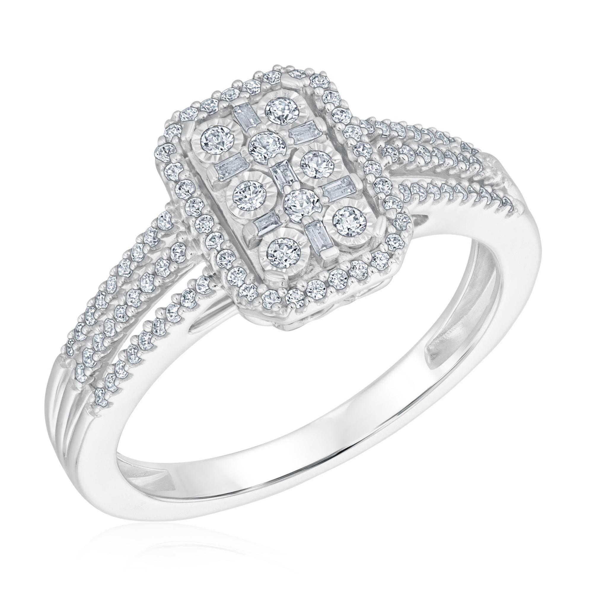 1/3ctw Round and Baguette Diamond White Gold Ring