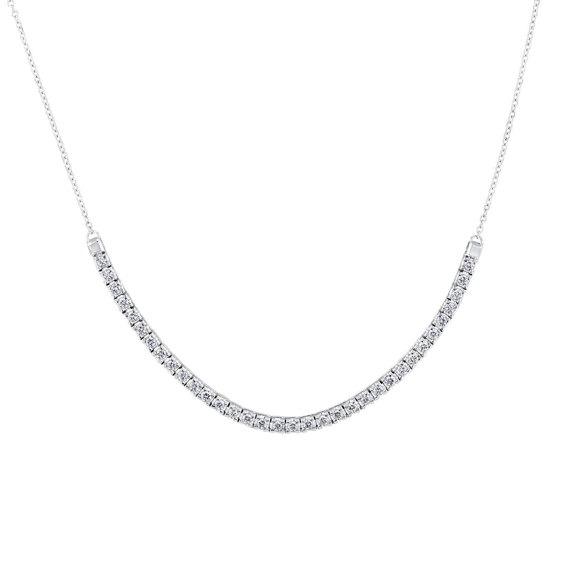White Gold Round Diamond Smile Necklace 7/8ctw
