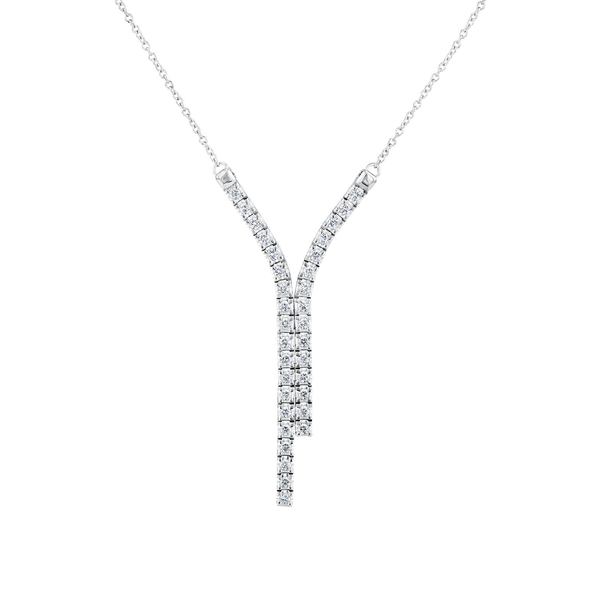 White Gold Round Diamond Y Necklace 7/8ctw