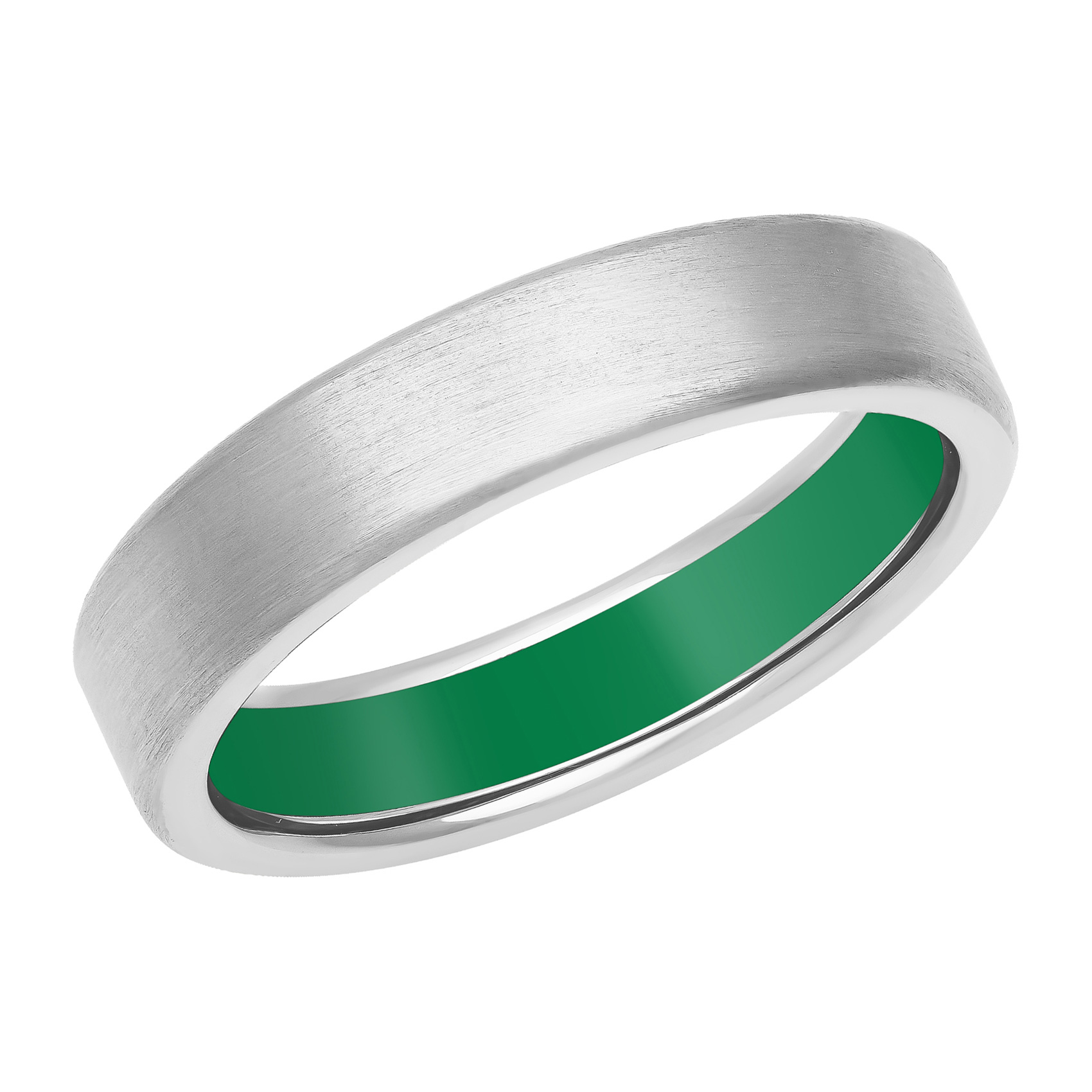 White Gold with Green Ceramic Interior Wedding Band | 5mm | Men's | Size 9.5