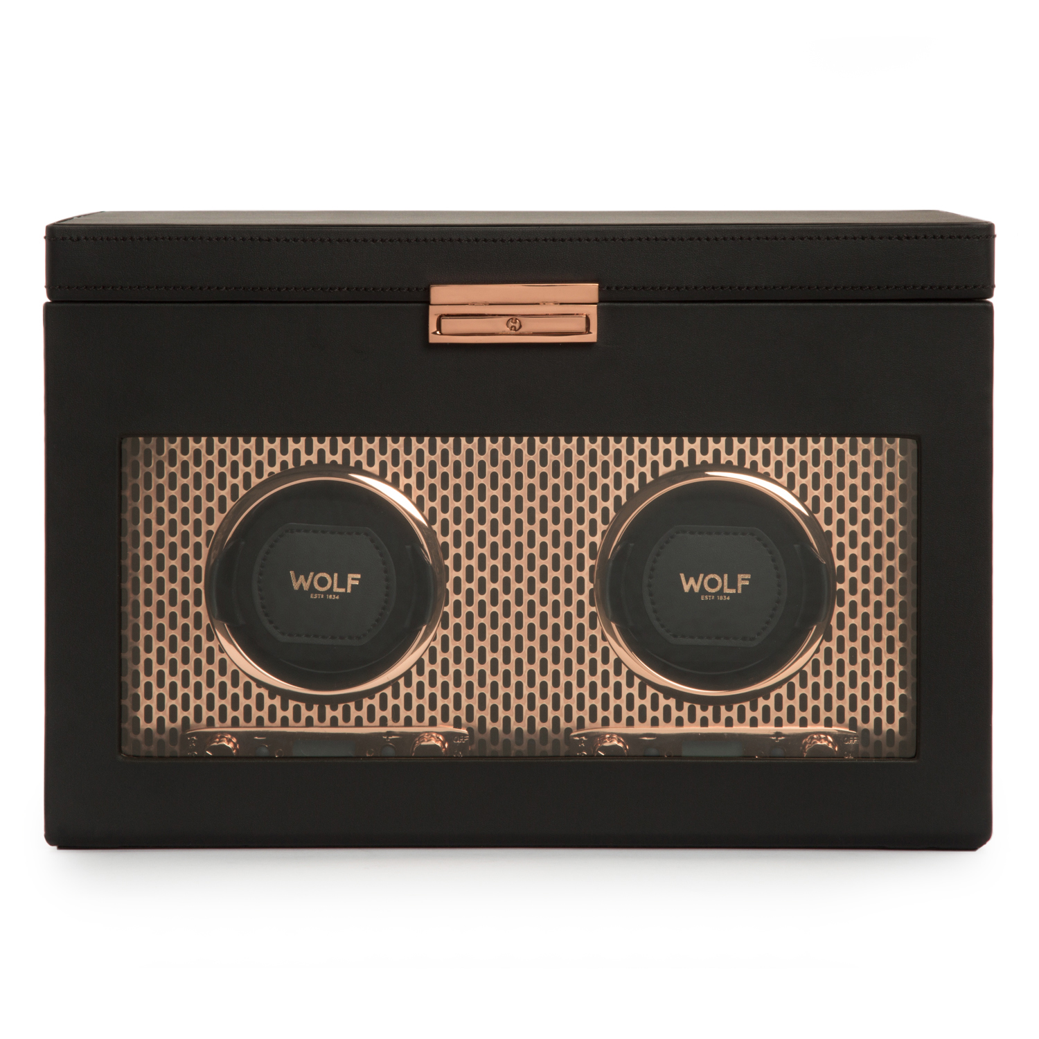Wolf Axis Copper-Plated Double Watch Winder with Storage