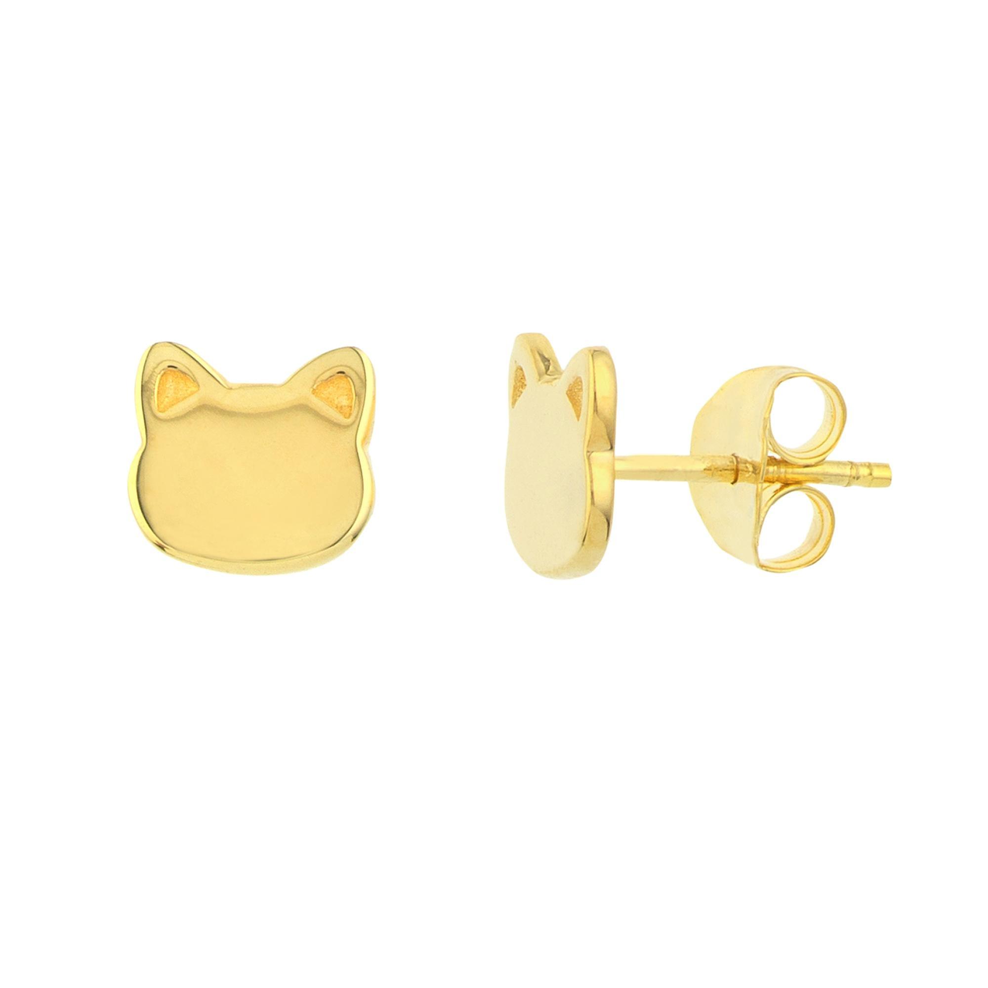 Yellow Gold Cat Face Stud Earrings