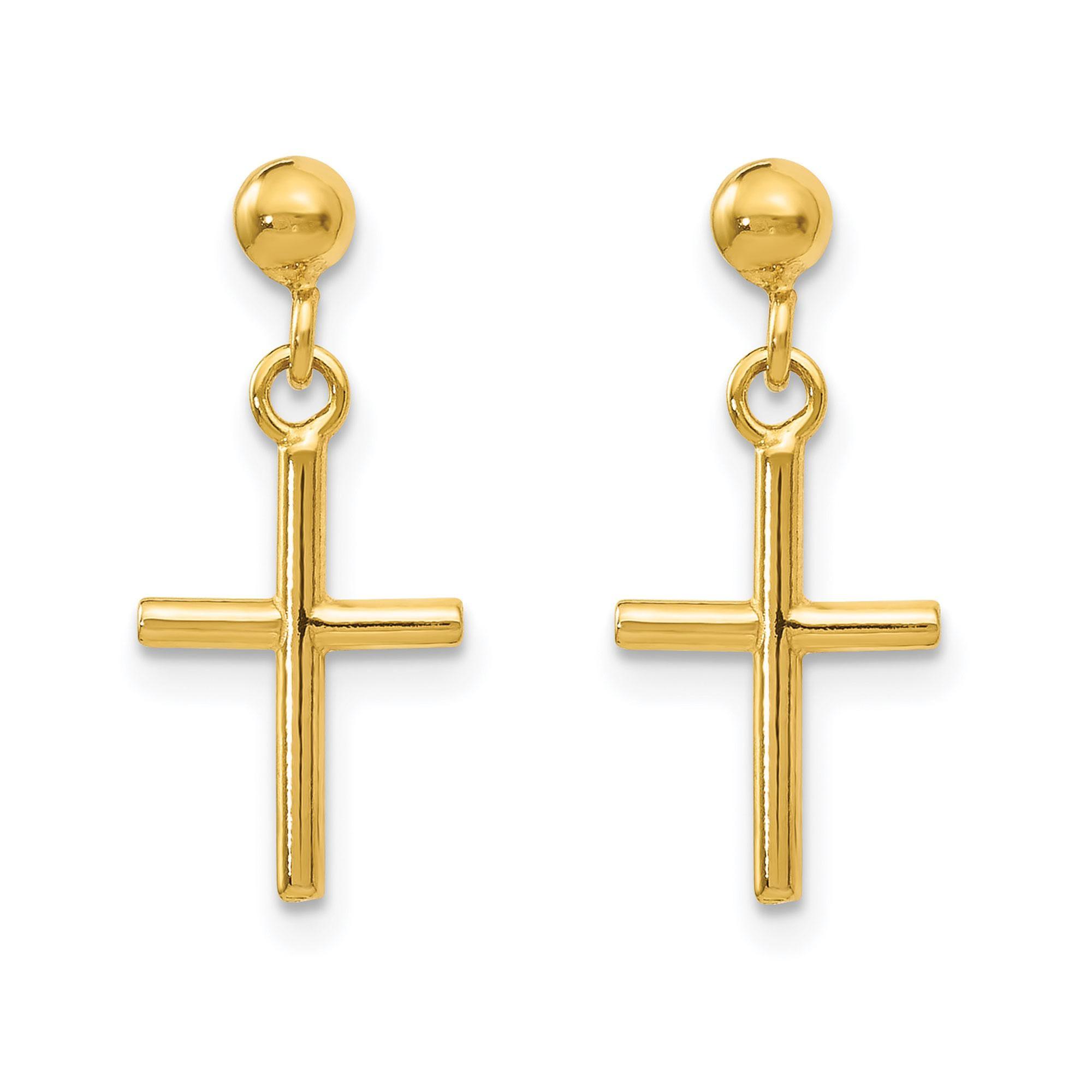 Yellow Gold Cross Drop Earrings