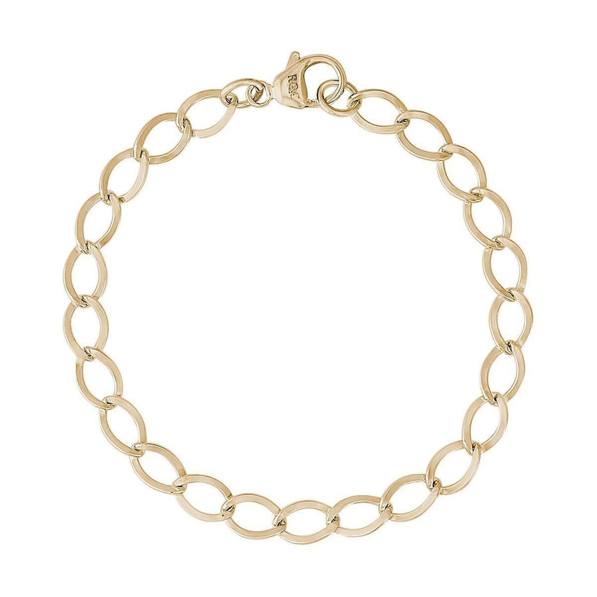 14k Yellow Gold Dapped Curb Link Classic Charm Bracelet, 8 Inches