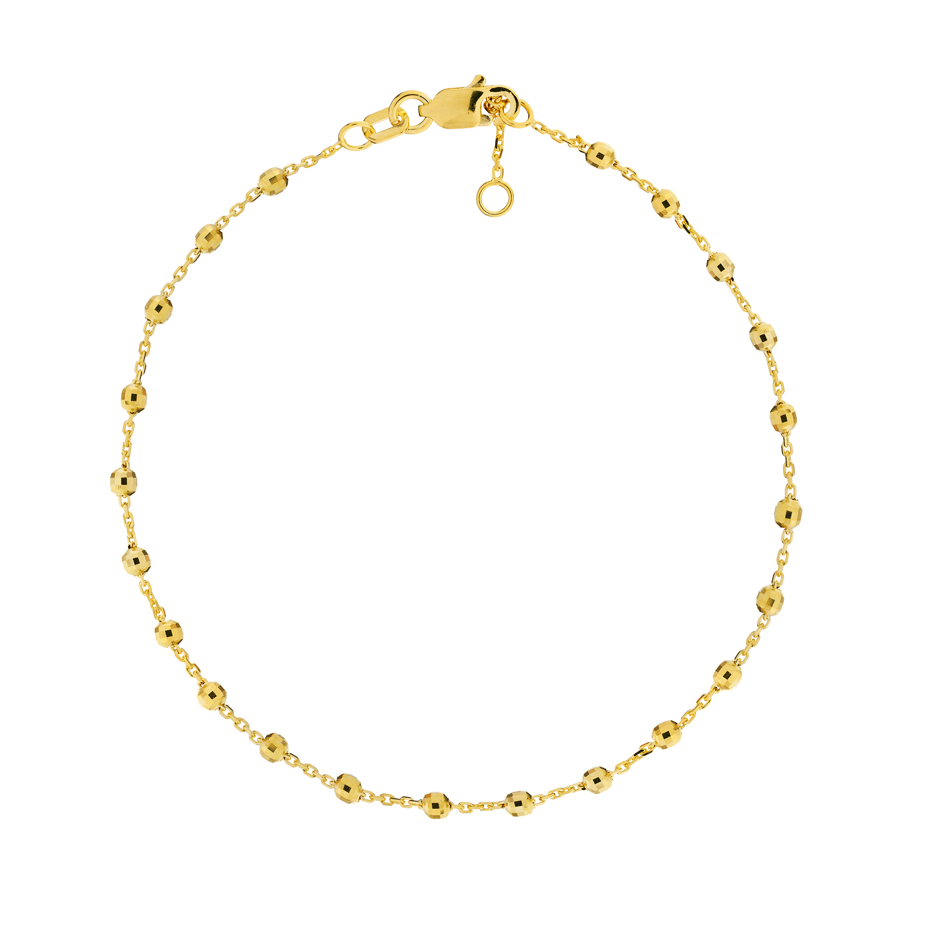 Yellow Gold Solid Diamond-Cut Beaded Station Chain Bracelet | 7.5