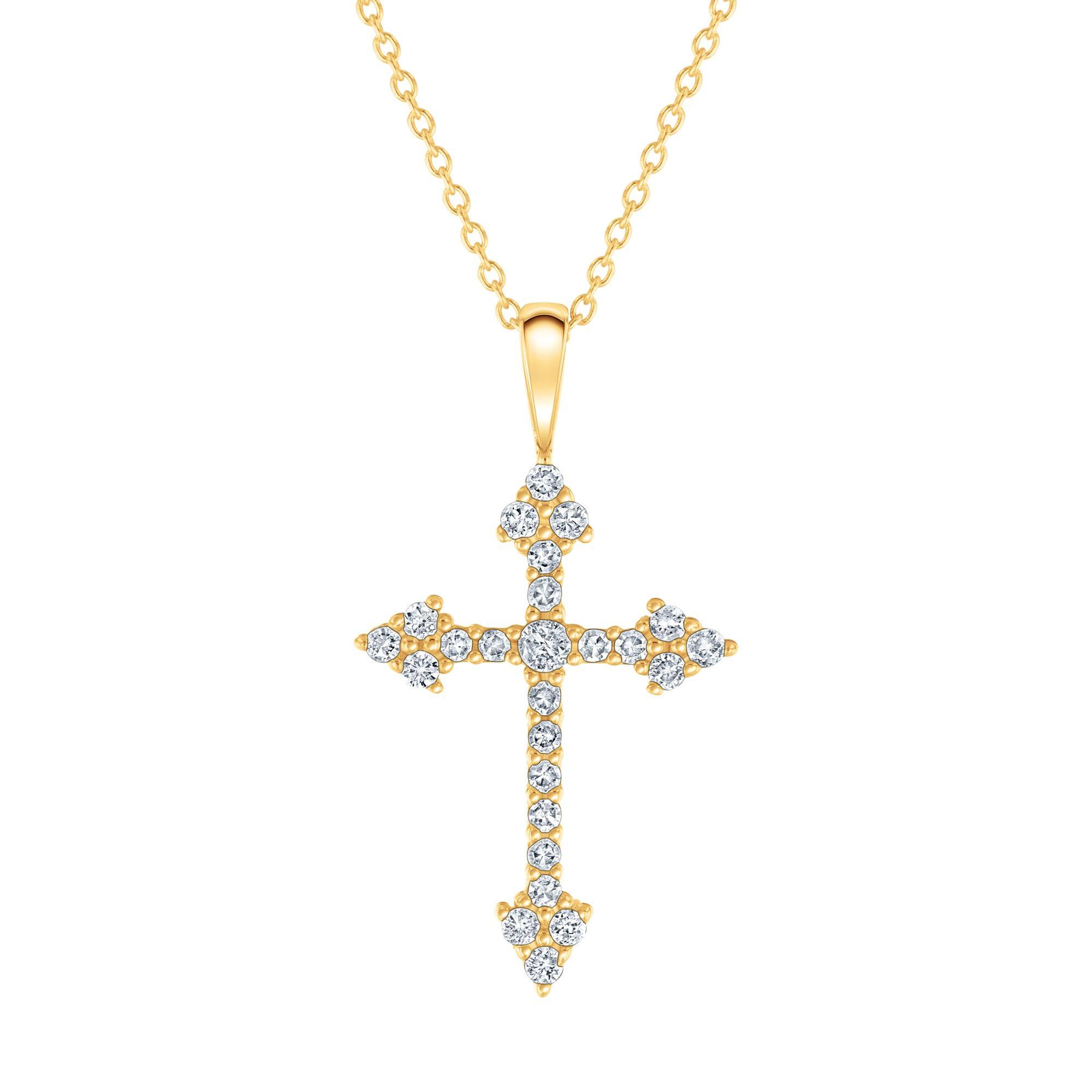 Yellow Gold Diamond Arrow Cross Pendant Necklace 1/4ctw