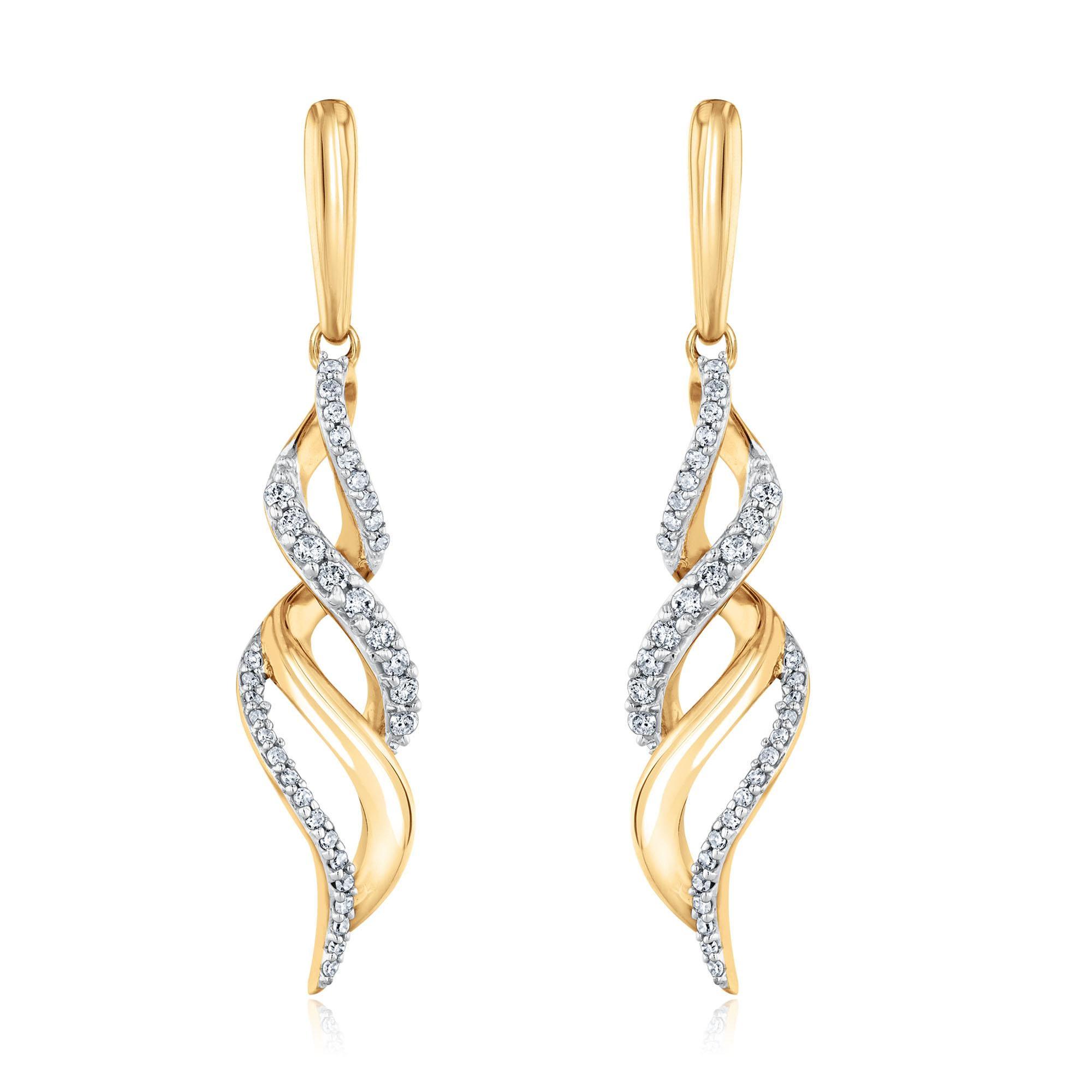 Yellow Gold Diamond Swirl Drop Earrings 1/4ctw