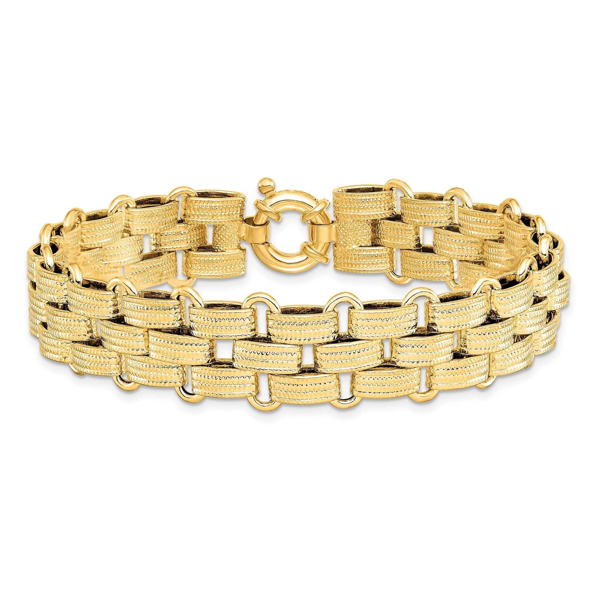 Yellow Gold Fancy Basket Weave Link Bracelet | 15mm | 8 Inches