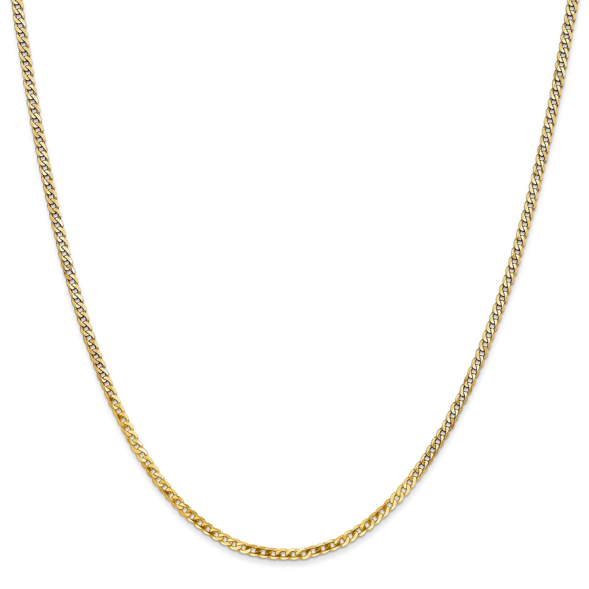 Yellow Gold Solid Flat Beveled Curb Chain Necklace | 2.2mm | 24 I