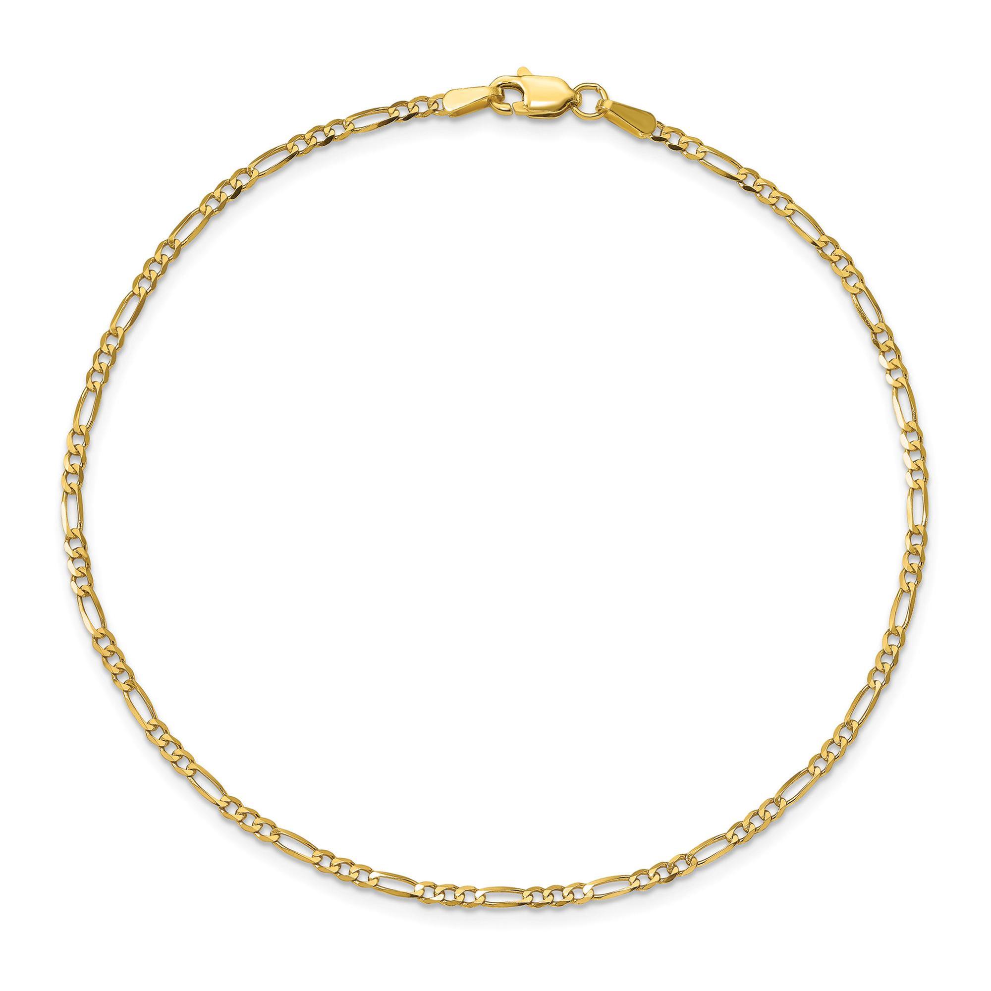 Yellow Gold Flat Figaro Chain Anklet 1.8mm