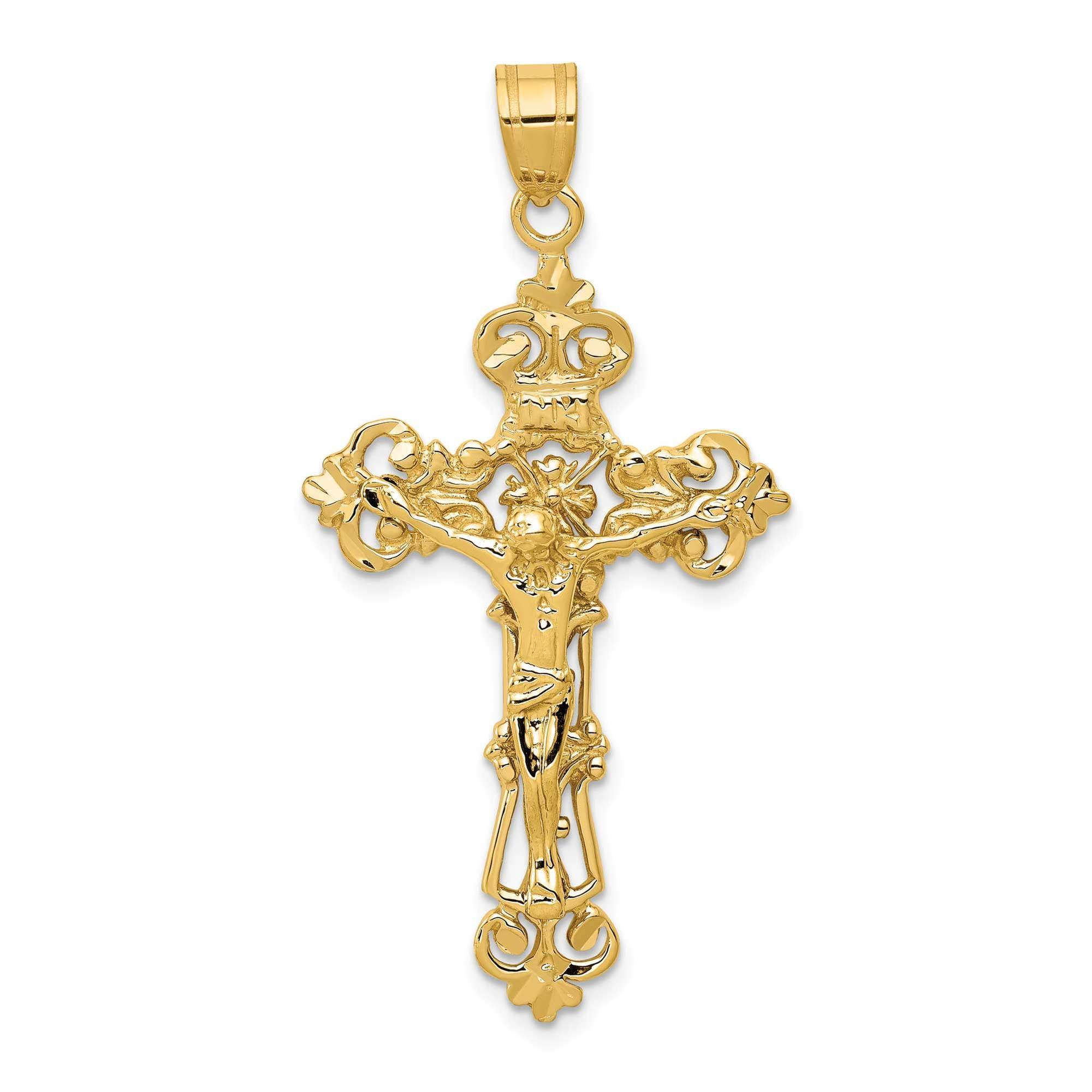 Yellow Gold Fleur-De-Lis Crucifix Pendant