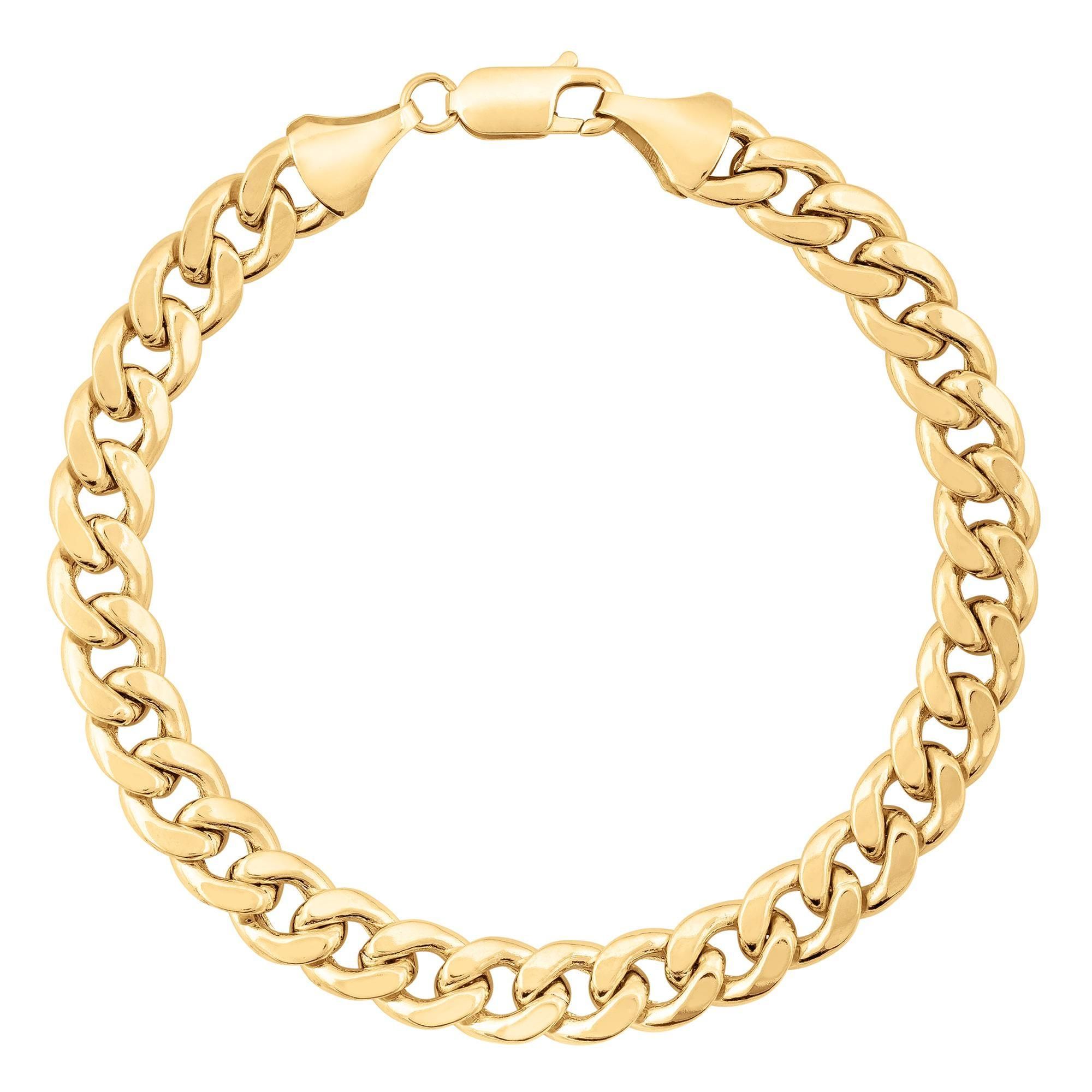 Yellow Gold Hollow Cuban Link Chain Bracelet | 8mm | 8.5 Inches |