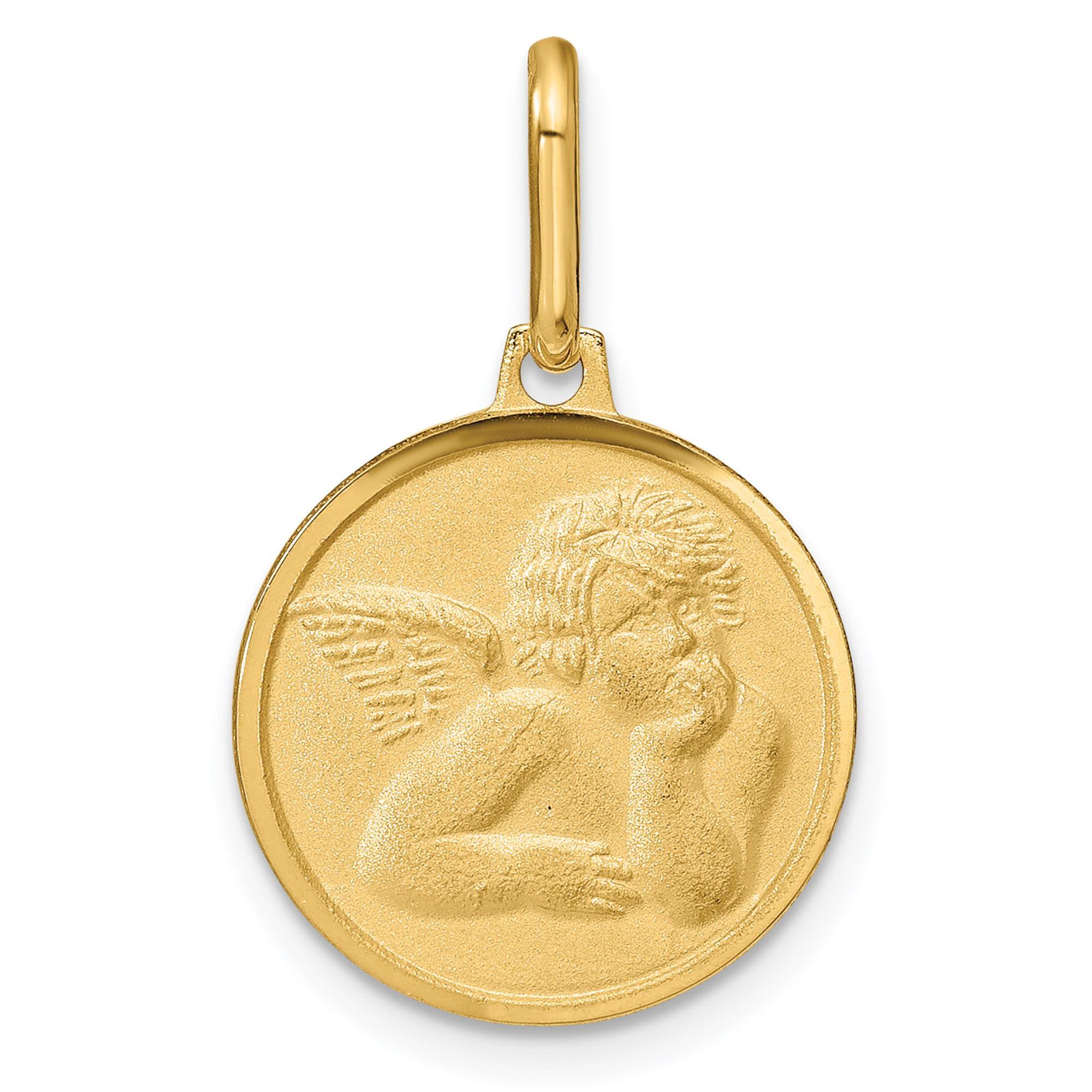 Yellow Gold Polished and Matte Angel Pendant