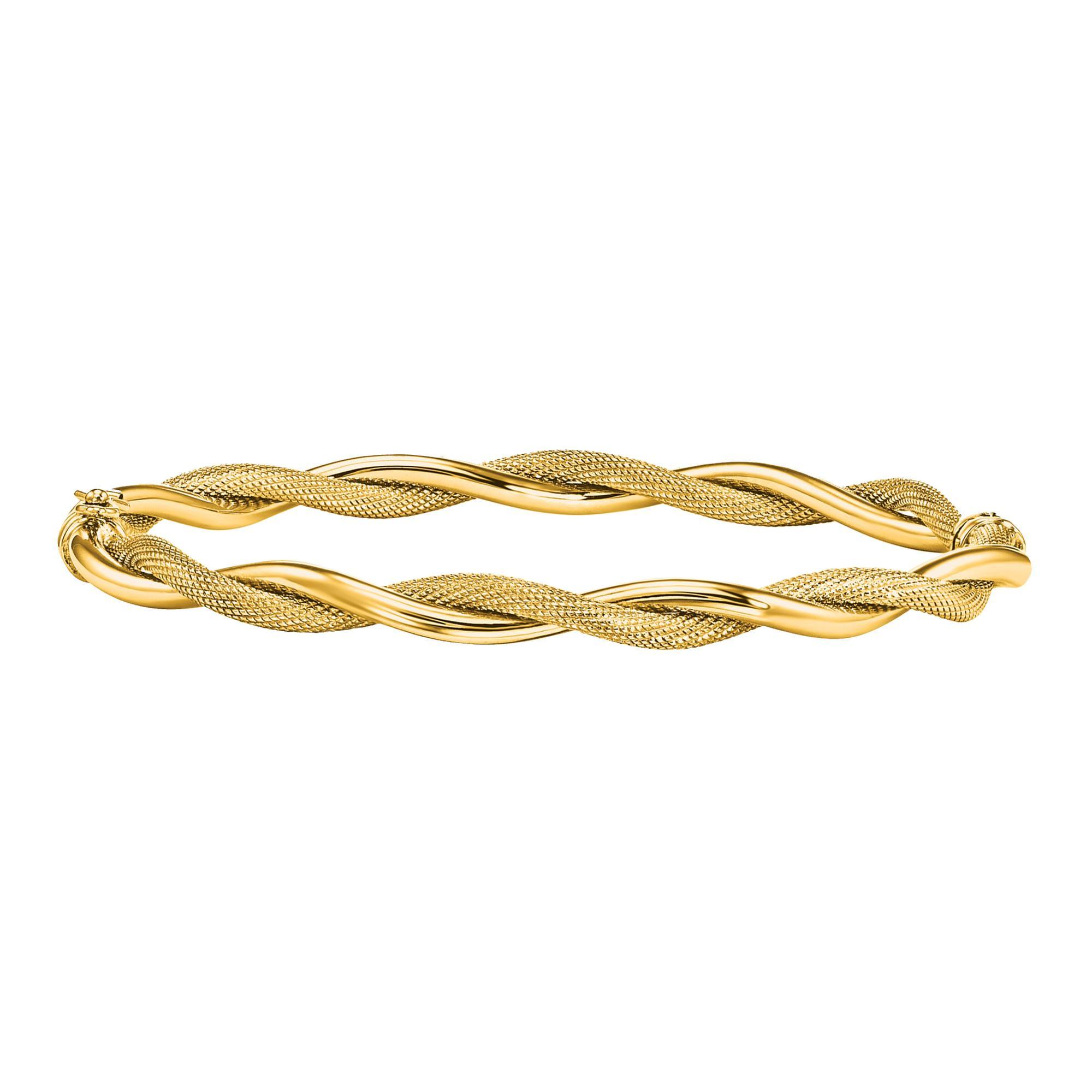 Yellow Gold Polished and Textured Twist Bangle Bracelet | 5mm
