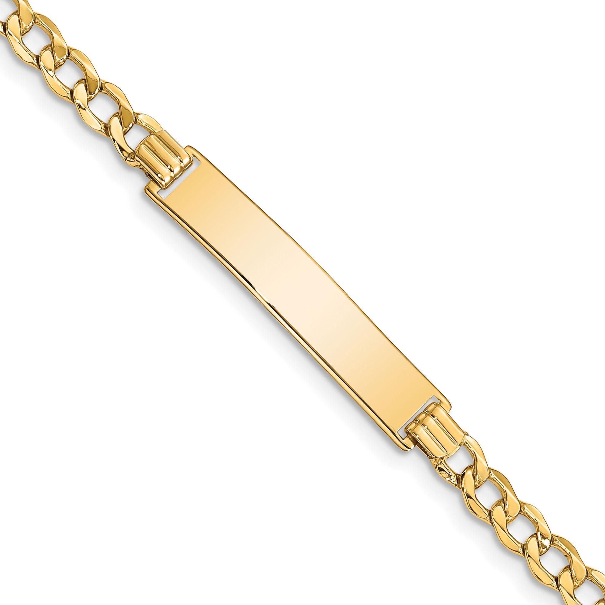 Yellow Gold Semi-Solid Curb Link ID Bracelet | 7 Inches