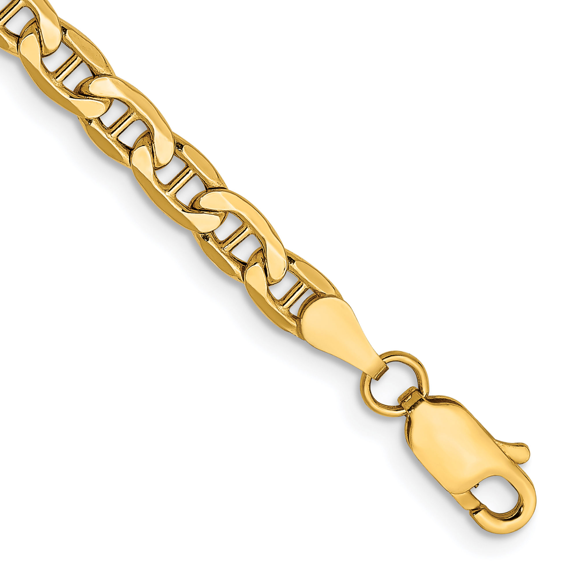 Yellow Gold Semi-Solid Anchor Chain Bracelet | 4mm | 8 Inches