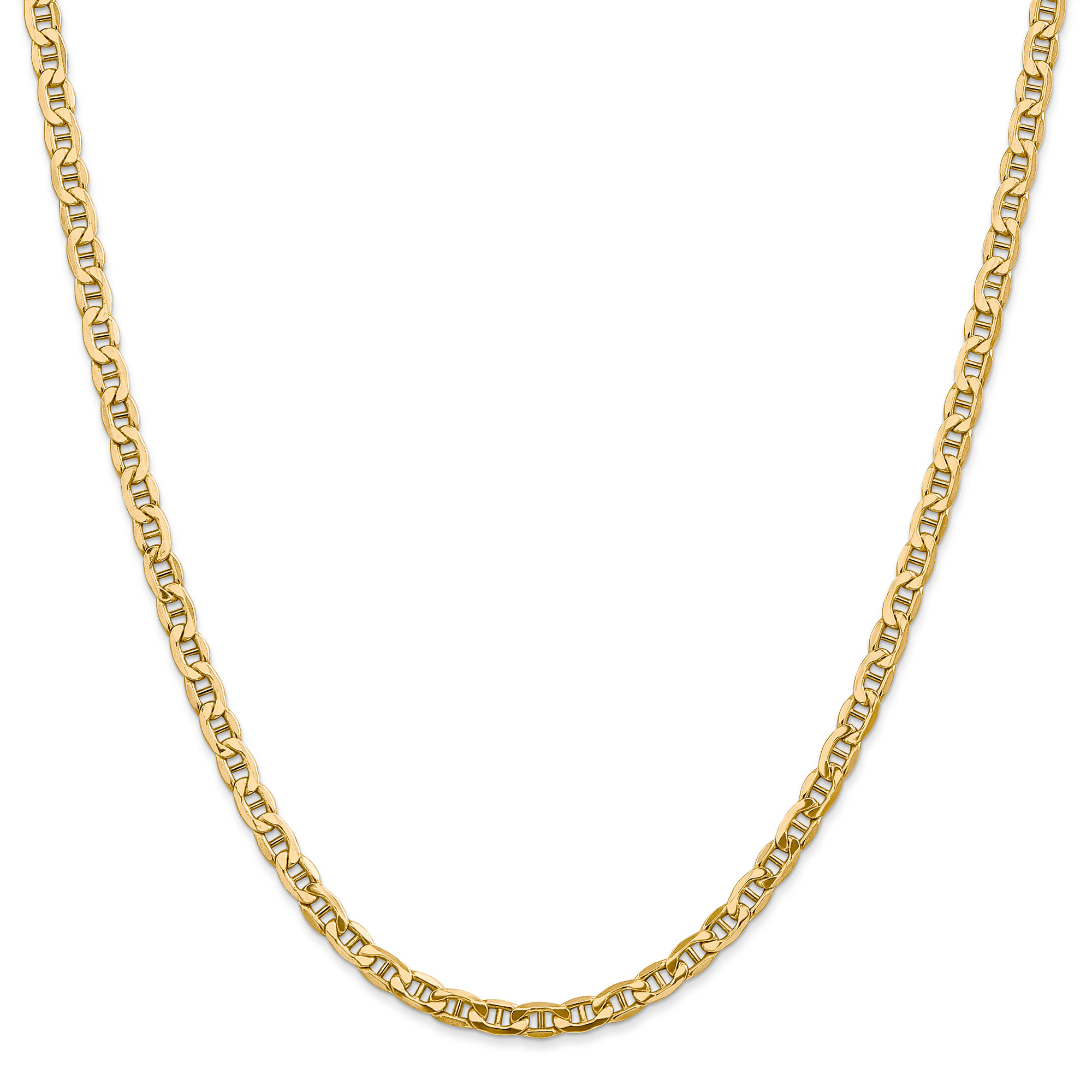 Yellow Gold Semi-Solid Anchor Chain Necklace | 4mm | 18 Inches