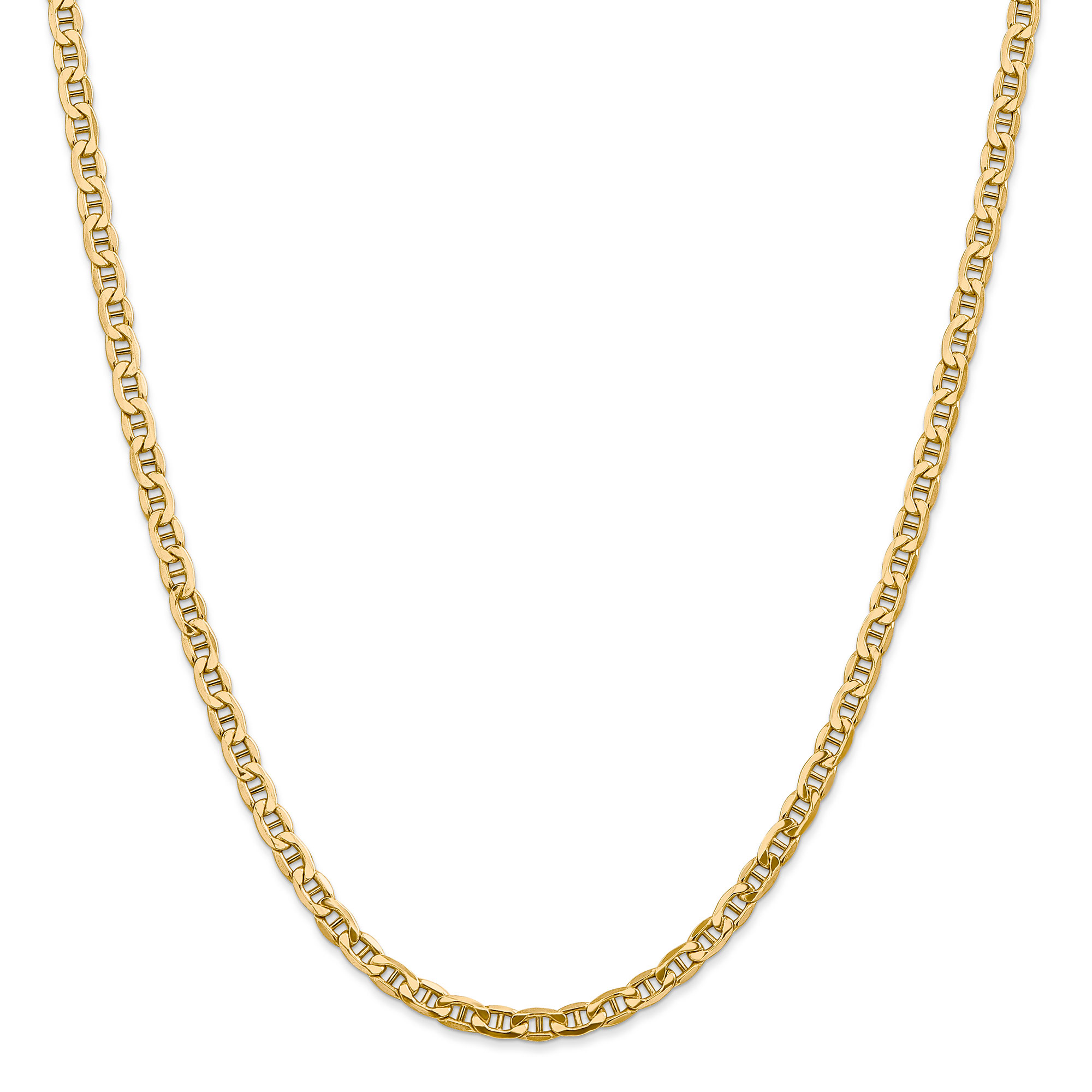 Yellow Gold Semi-Solid Anchor Chain Necklace | 4mm | 24 Inches