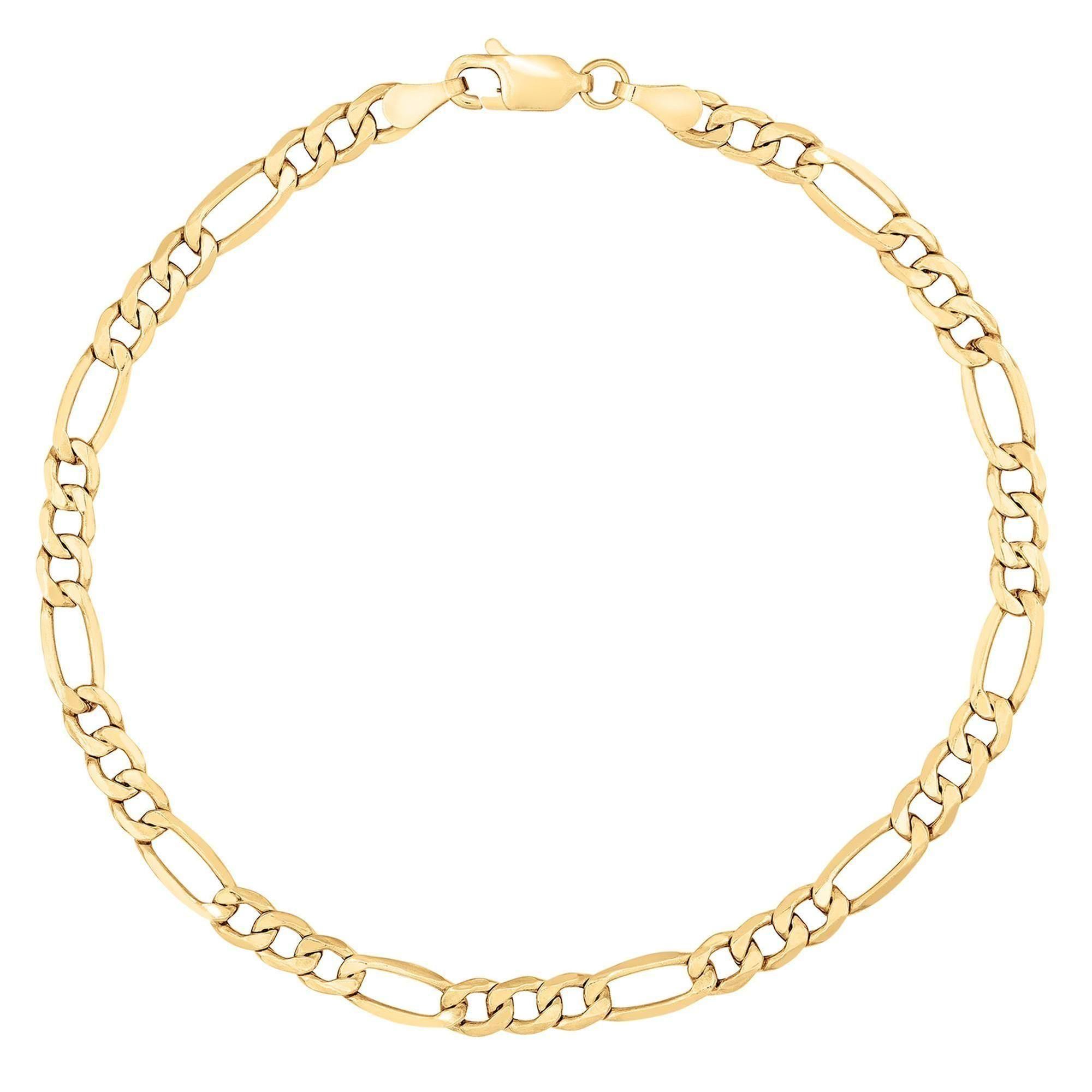 Yellow Gold Semi-Solid Figaro Chain Bracelet | 4.4mm | 8 Inches