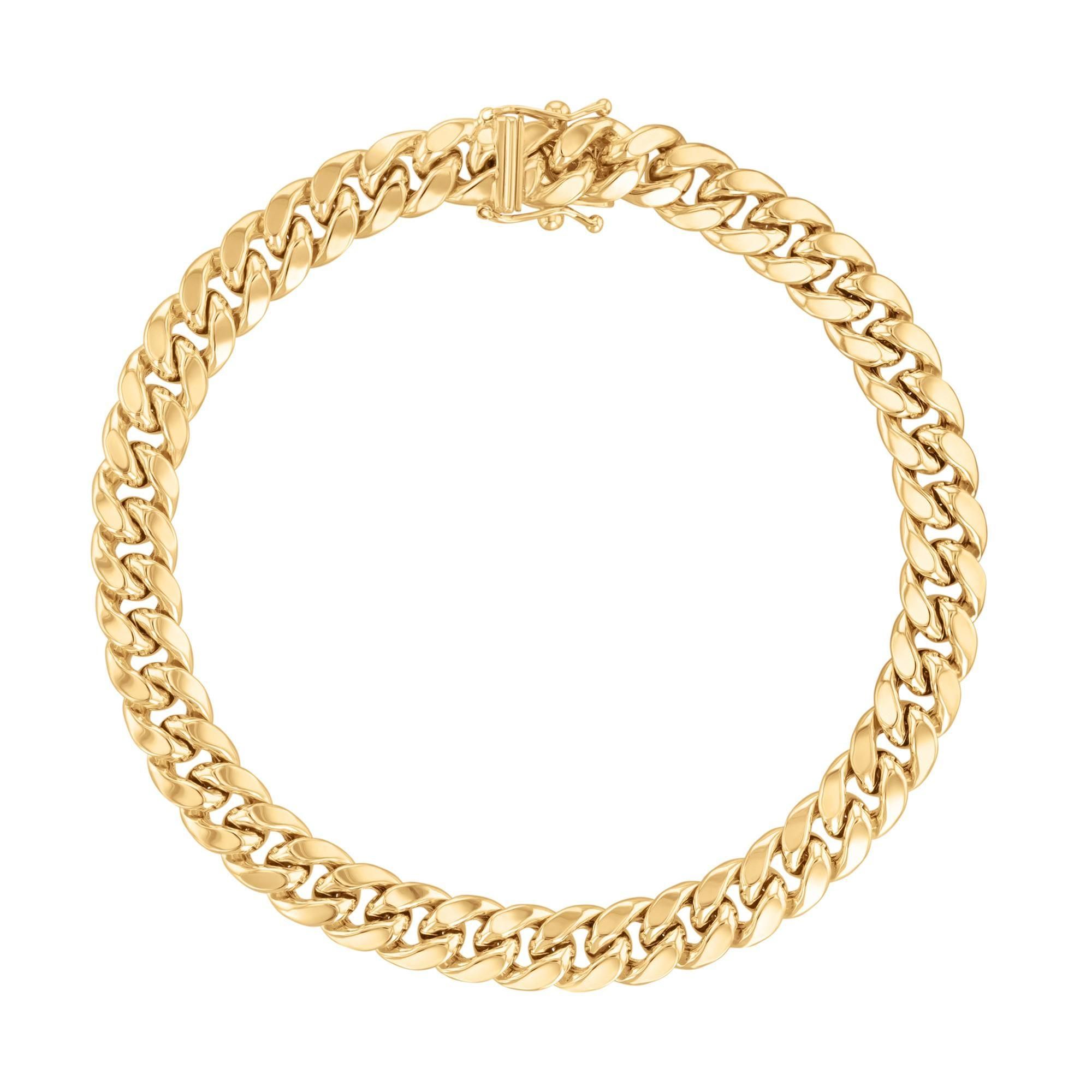 Yellow Gold Semi-Solid Miami Cuban Chain Bracelet, 7.25mm