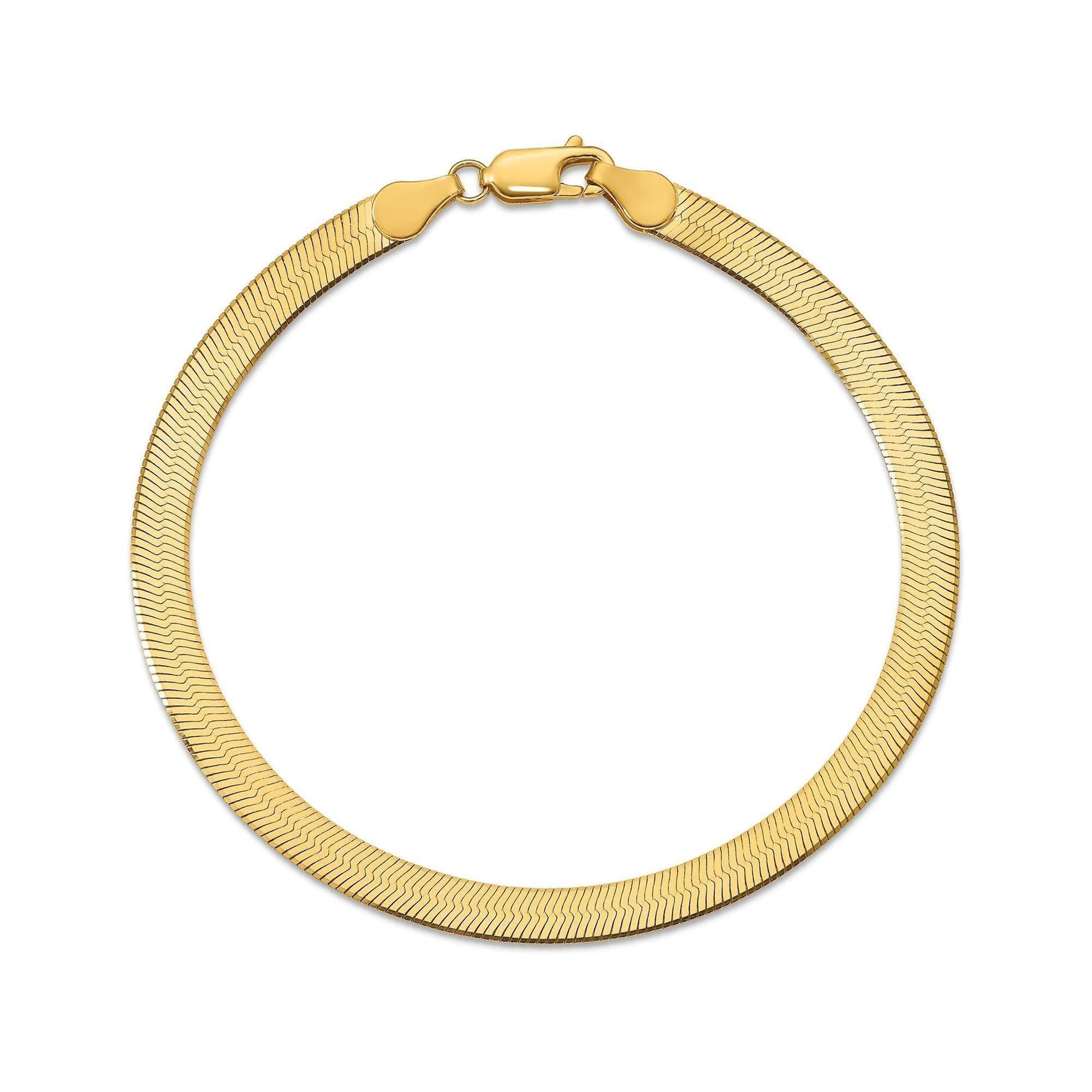 Yellow Gold Silky Herringbone Chain Bracelet 5mm