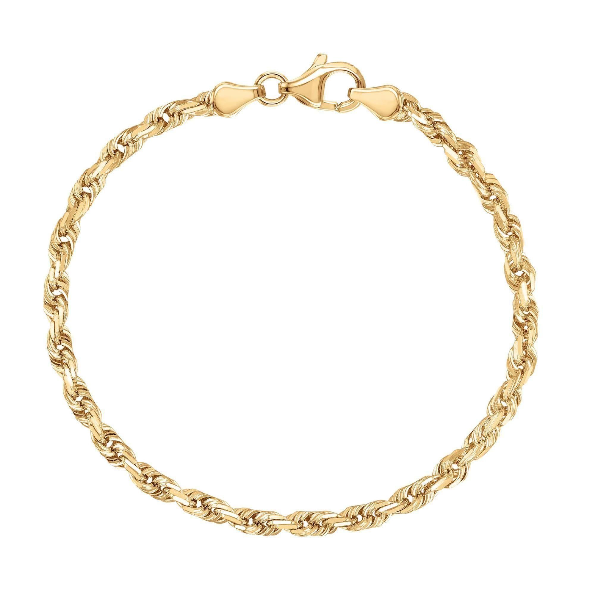 Yellow Gold Solid Diamond-Cut Rope Chain Bracelet | 5mm | 8 Inche