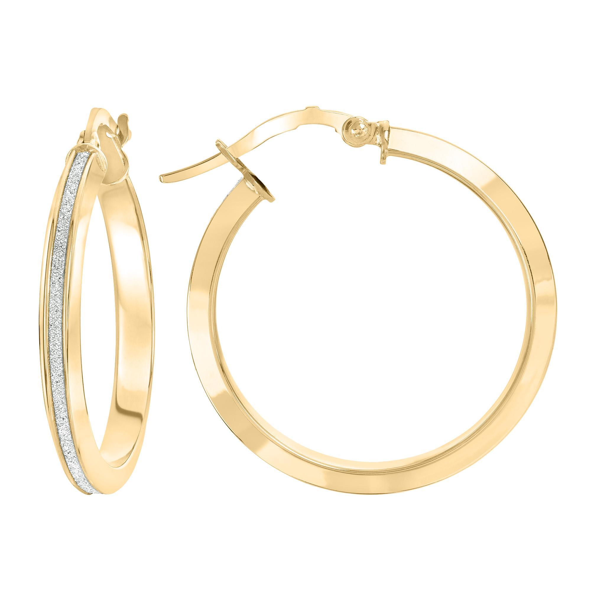 Yellow Gold Sparkle Finish Hoop Earrings