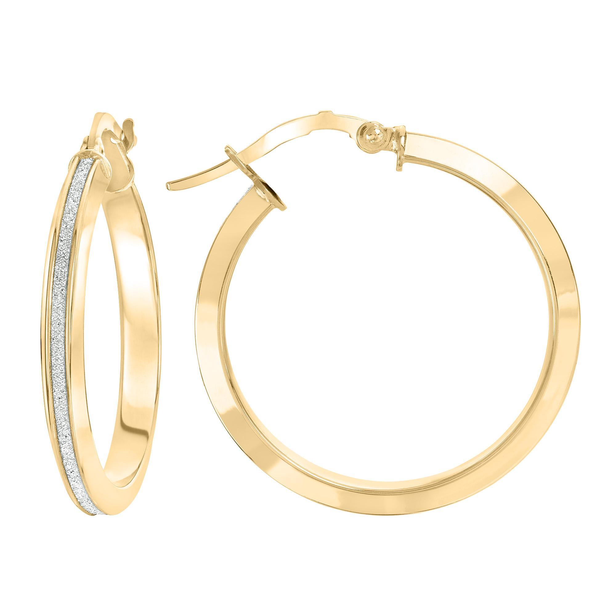 Yellow Gold Sparkle Finish Hoop Earrings