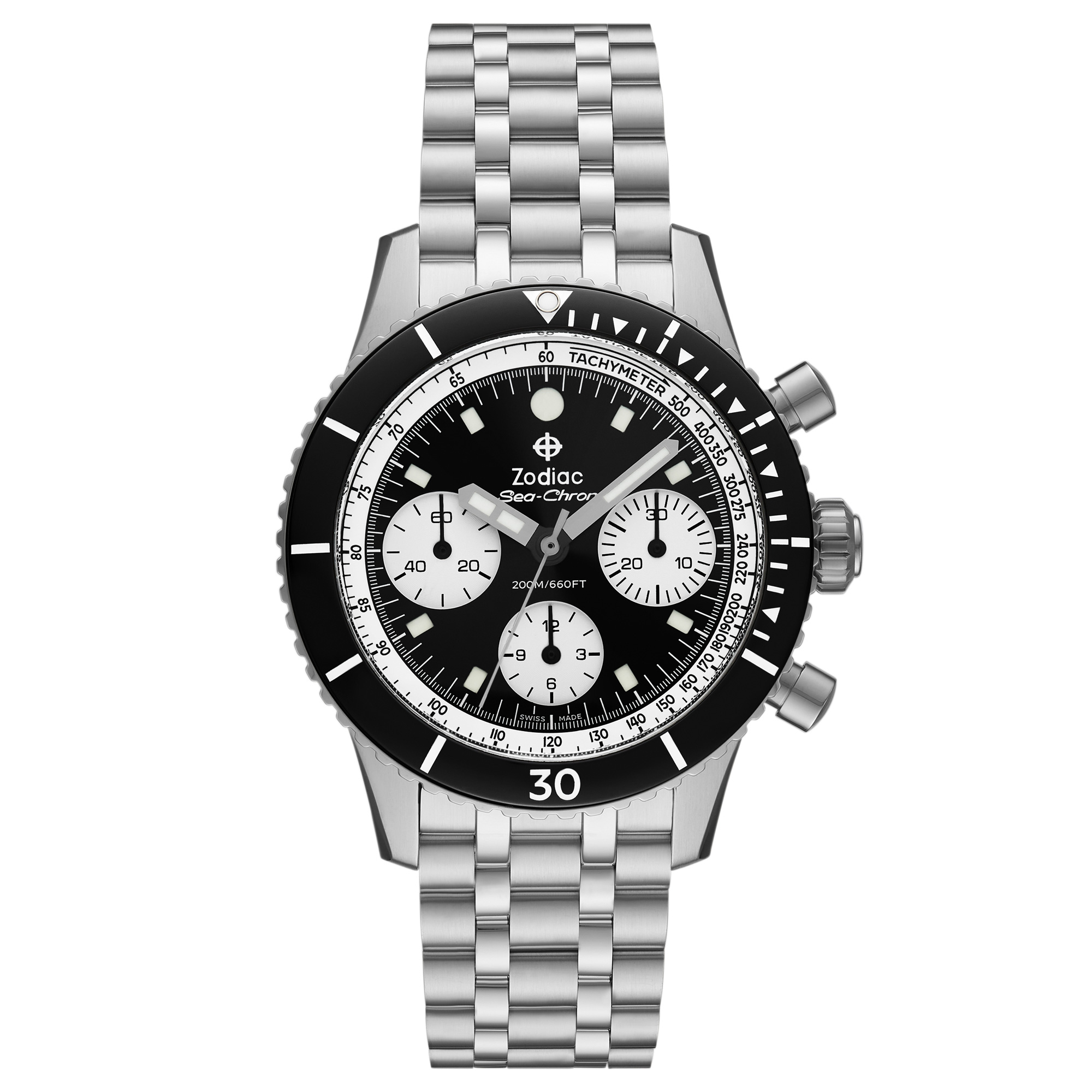 Zodiac Sea-Chron Chronograph Automatic Black Dial Stainless Steel Watch 42mm - ZO3604 1747$