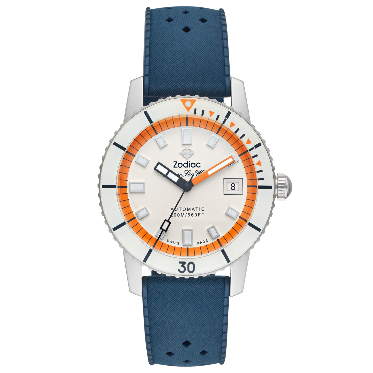 Zodiac Super Sea Wolf 53 Compression Diver Automatic White Dial Blue Rubber Strap Watch 40mm - ZO9270 1295$