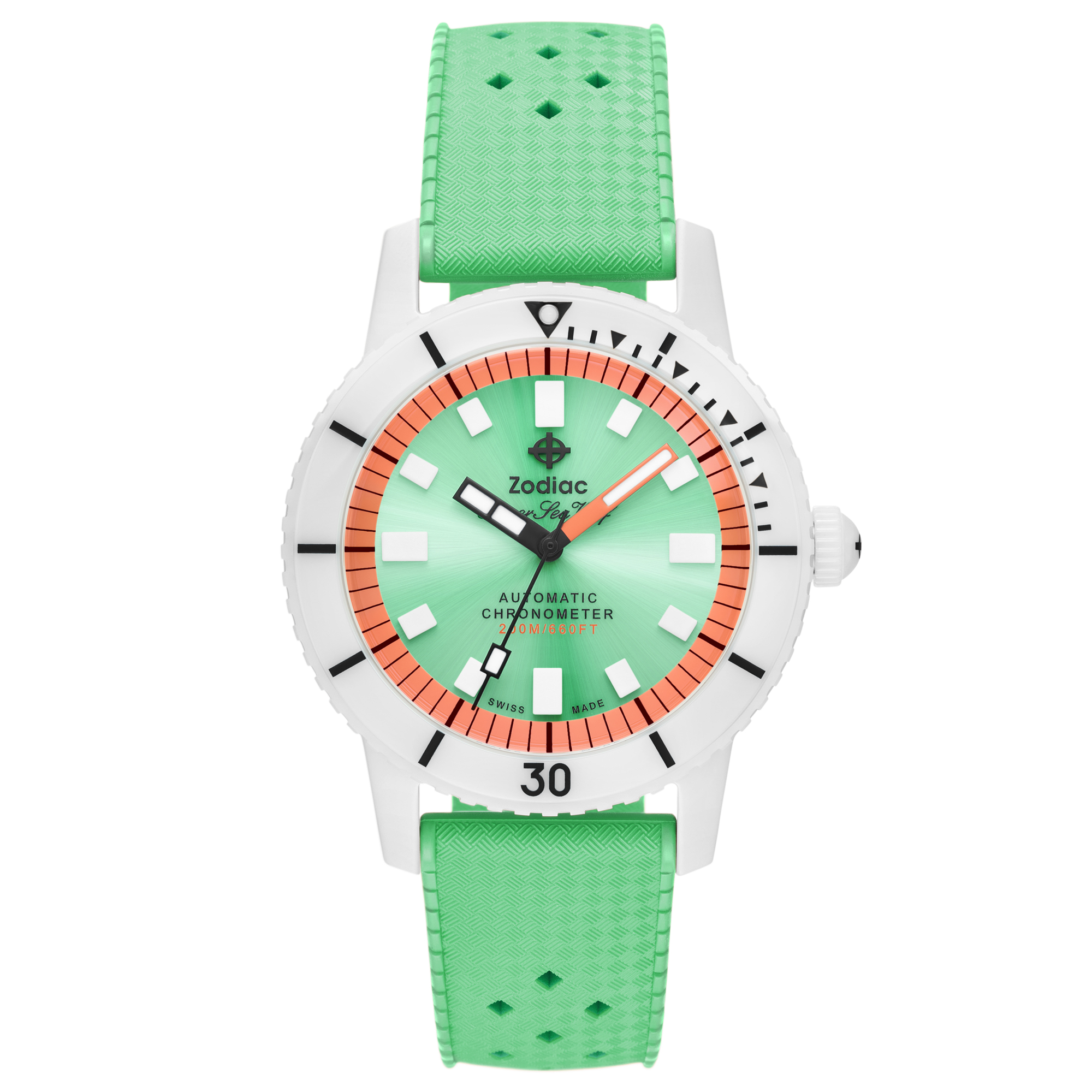 Zodiac Super Sea Wolf Ceramic Compression Diver Automatic Green Rubber Strap Watch 41mm - ZO9592 1795$