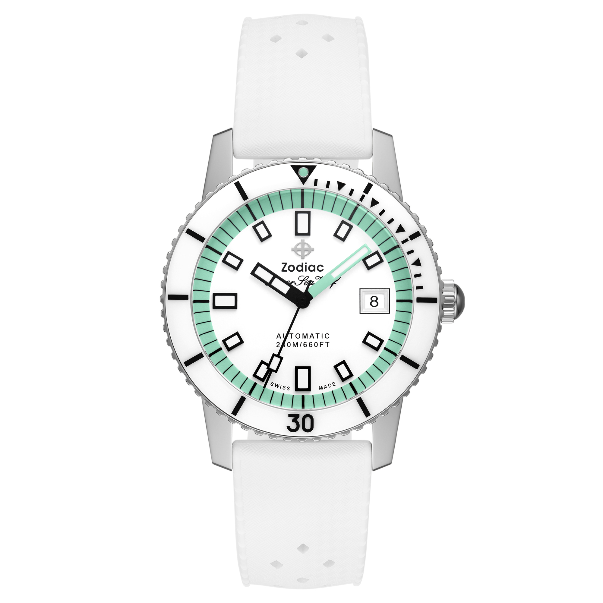 Zodiac Super Sea Wolf Compression Diver Automatic White Dial White Rubber Strap Watch 40mm - ZO9309 1395$