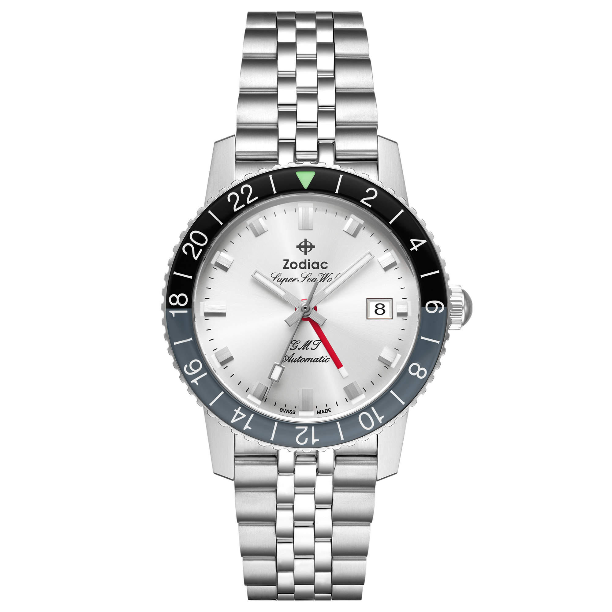 Zodiac Super Sea Wolf GMT Automatic Silver-Tone Dial Stainless Steel Watch 40mm - ZO9415 1995$