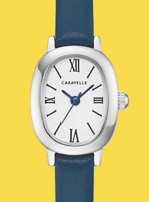 Caravelle by Bulova Dress Watches Caravelle by Bulova dress watch with silver-tone case, white dial and blue leather strap
