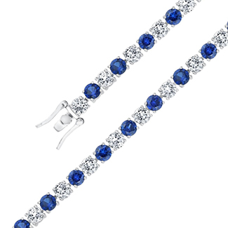 Genuine Blue Sapphire and Round Created White Sapphire Tennis Bracelet  