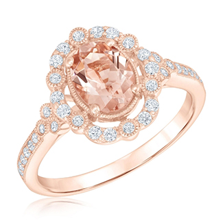 Downton Abbey Lady Edith Oval Morganite and 1/4ctw Diamond Rose Gold Ring