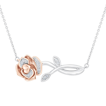 Enchanted Disney Fine Jewelry Belle’s Rose Diamond Necklace 1/20ctw