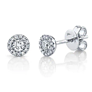 Shy Creation Diamond Halo Stud White Gold Earrings 1/4ctw