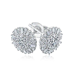 Round and Baguette Diamond Stud Earrings 1/2ctw