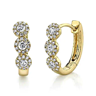 Shy Creation Diamond Halo Huggie Hoop Yellow Gold Earrings 1/3ctw