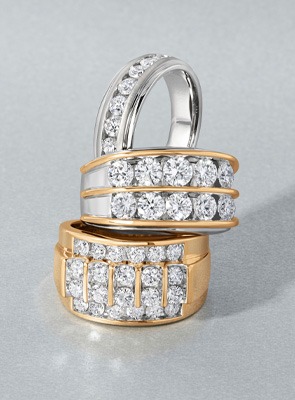 Shop Men's Diamond Wedding Bands Men's diamond wedding bands stacked in yellow and white gold | REEDS Jewelers