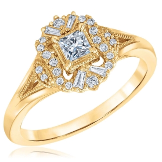 Roberta Z 3/8ctw Princess Diamond Yellow Gold Ring | Vintage Collection