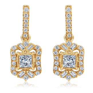 Roberta Z 1/2ctw Princess Diamond Yellow Gold Drop Earrings | Vintage Collection
