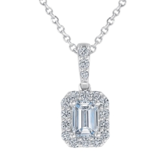 Roberta Z 1/2ctw Emerald-Cut Diamond Halo White Gold Pendant Necklace | Classic