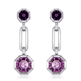 Octagon Amethyst and Pink Amethyst Sterling Silver Link Drop Earrings | Stop Collection