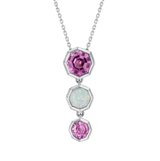 Octagon Created Pink Sapphire and Created Opal Sterling Silver Pendant Necklace | Stop Collection