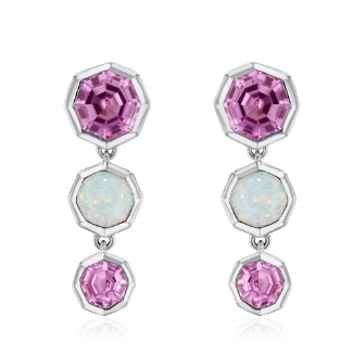 Octagon Created Pink Sapphire and Created Opal Sterling Silver Drop Earrings | Stop Collection