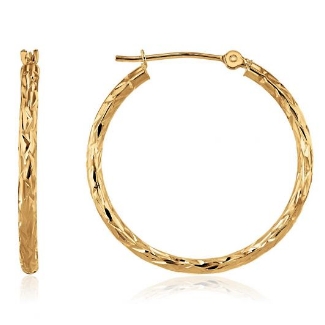 Yellow Gold Diamond-Cut Tube Hoop Earrings | 25mm