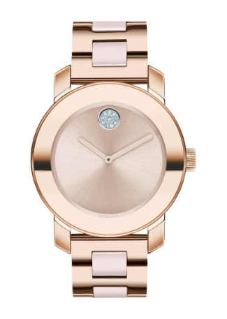 Ladies' Movado BOLD Blush Ceramic Stainless Steel Crystal Bracelet Watch 3600639