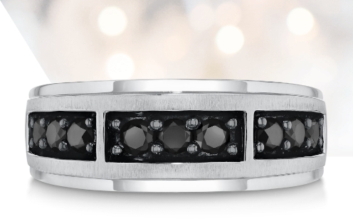Men's Treated Black Diamond White Gold Band 1ctw